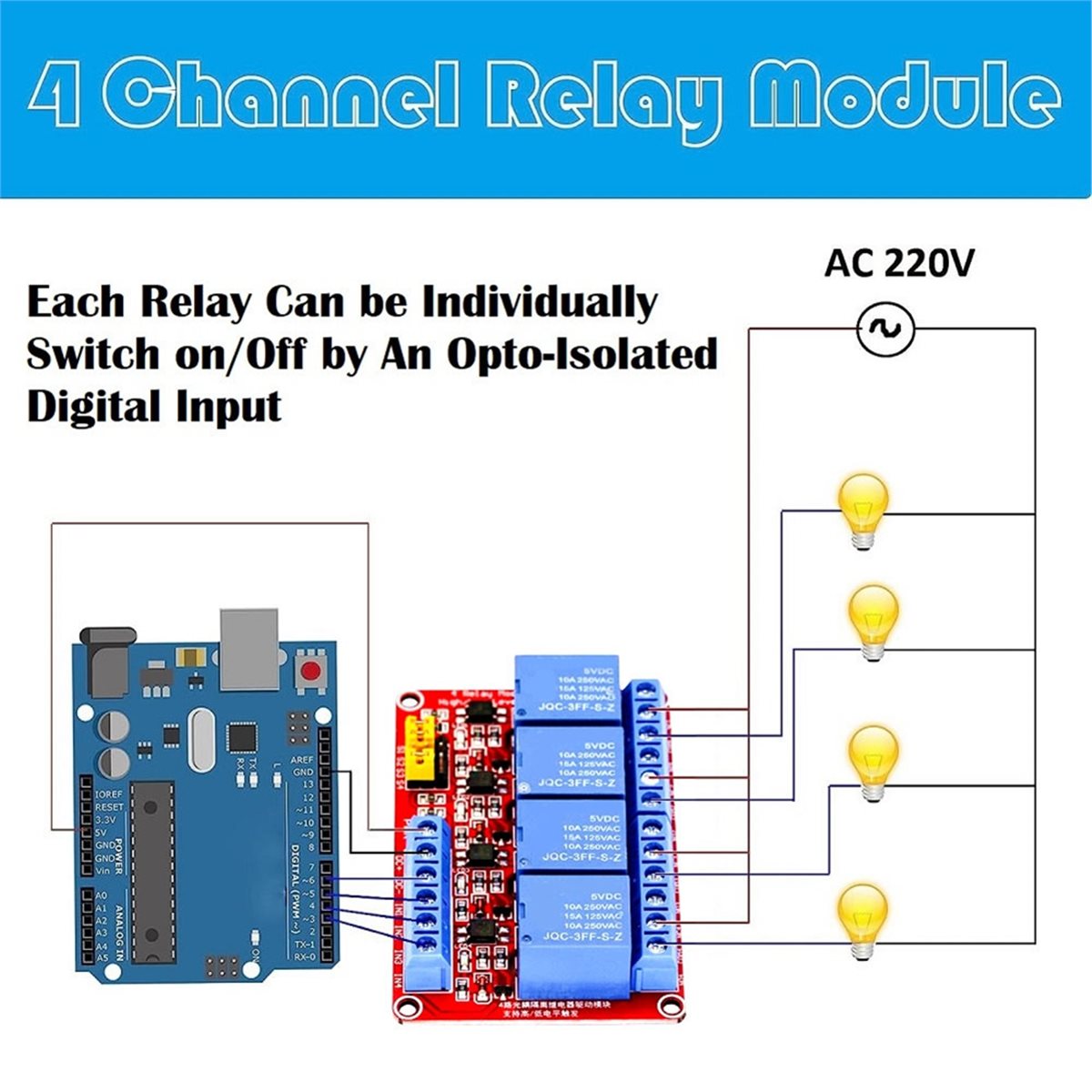 Relay Module 4 Channel - A49T 4-Kanal-Relaismodul 5V 12V Board Shield