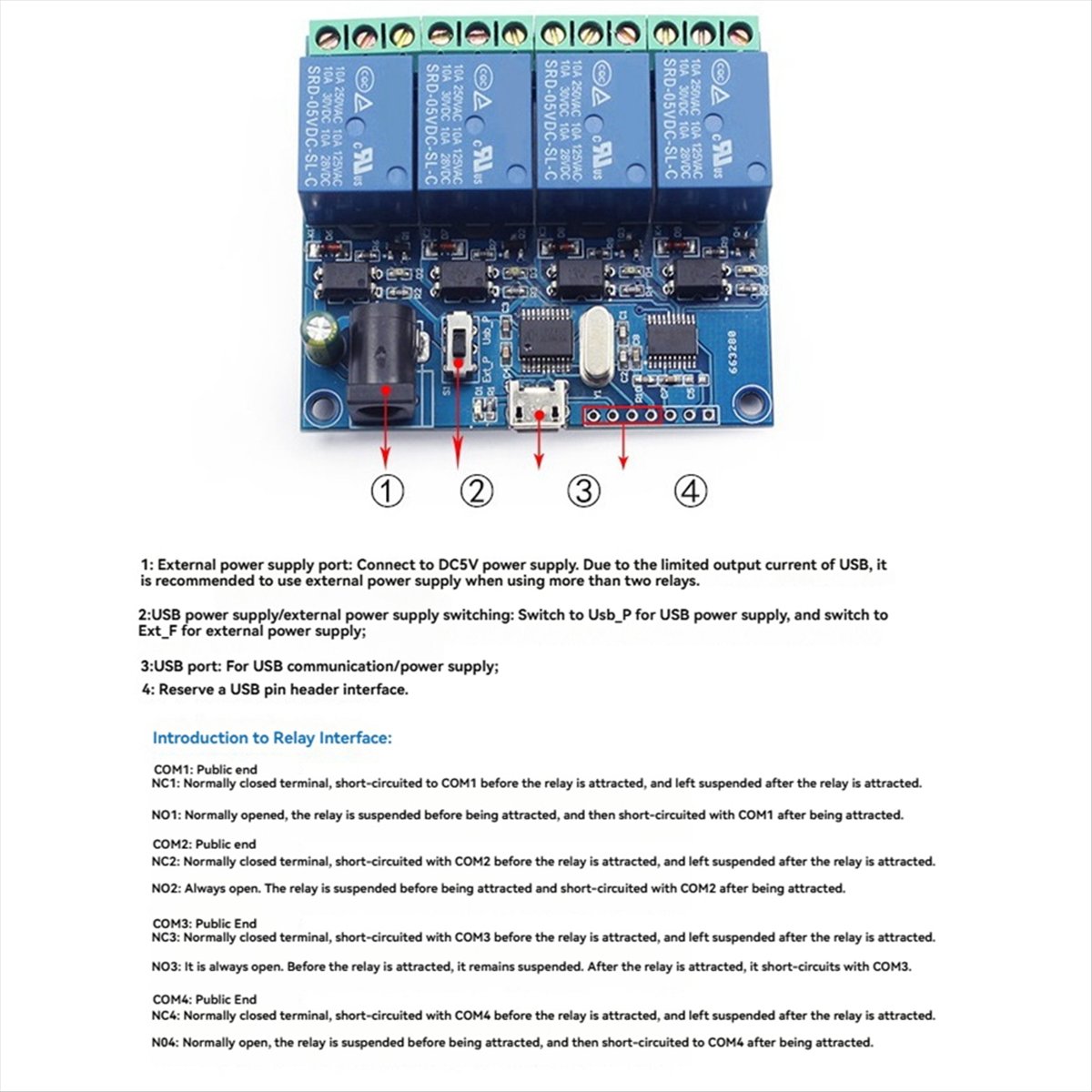 Relay Module 4 Channel - AT42 4-Kanal USB-Relaismodul LCUS-4 Intelligente Steuerungsrelais