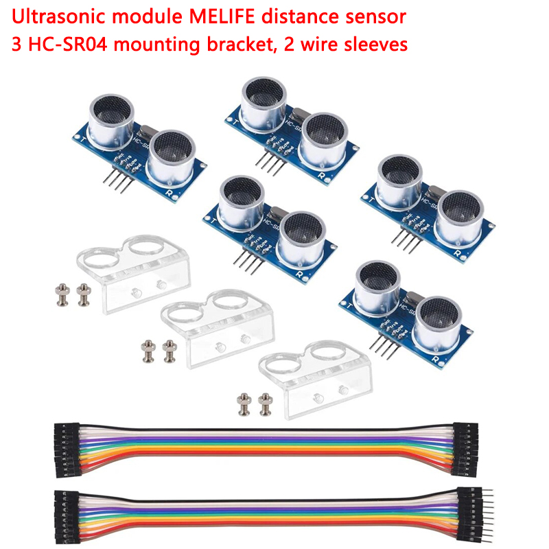 Ultrasonic Sensor Hc-Sr04 - 5 Ultraschallmodule, MELIFE-Abstandssensor, 3 HC-SR04-Montagehalterungen, 2-Draht-Hülsen
