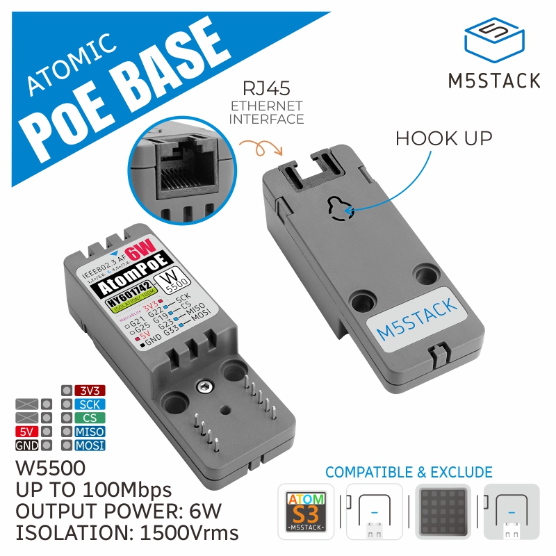 Ethernet W5500 - M5Stack Offizielle ATOMIC PoE Base W5500