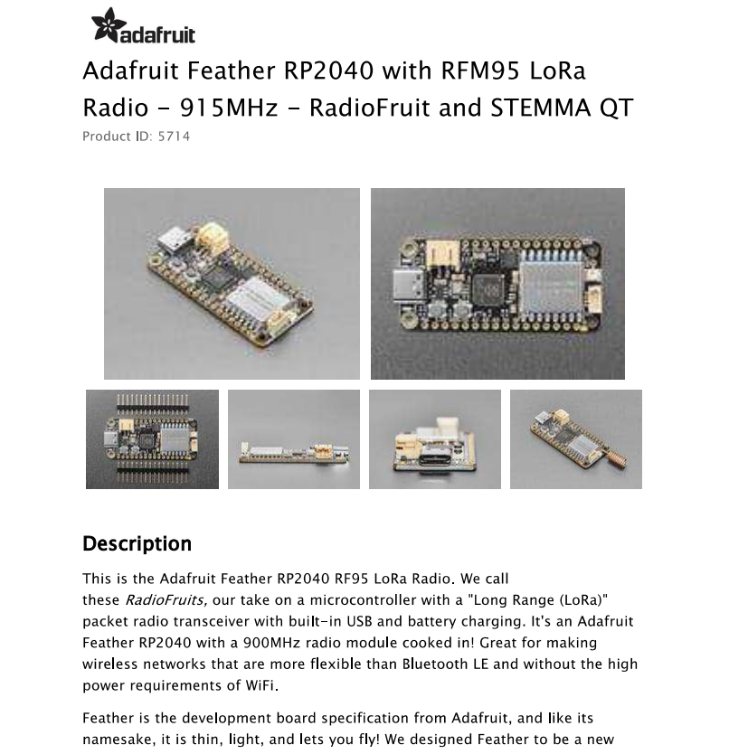 5714 Feather RP2040 mit RFM95  – Lora Rfm95 Bewertung und Preis